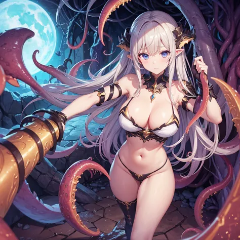 The beautiful girl Eris is an adventurer。She was exploring the dungeon wearing a revealing, sexy light armor.。Along the way、Defeated by a tentacle monster、Unable to resist the tentacles clinging to her whole body、One&#39;s face contorts in frustration。