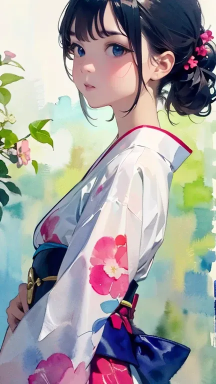 {(masterpiece,best quality, 8K UHD, extremely detailed CG, detailed beautiful face and eyes and skin and hair),(beautiful like picture:1.1)},{(watercolor image:1.2),sketch,bright colors overall,gentle color},{Simple configuration:1.1}, {plain backgroundl:1...