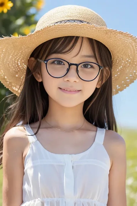 (8k),(masterpiece),(Japanese),(10 year old girl),((Innocent look)),Pure,from the front,(smile),((cute)),((超cute)),Innocent,Kind eyes,((Double Eyes)),White camisole dress,White dress,White clothes,(((Sheer dress))),((See-through)),(((The skin is clearly vis...