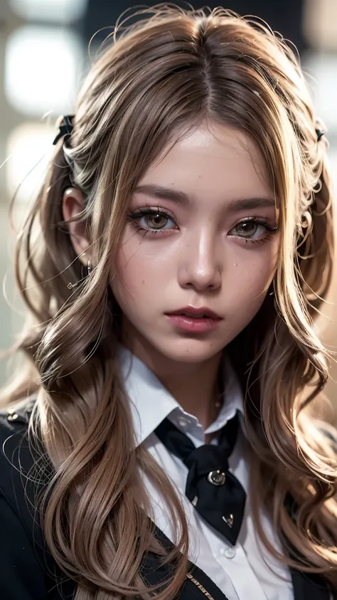 Realistic, masterpiece, Highest quality, Highest Resolution, Japanese , 16 years old, Upper body photo, Looks sleepy, Spaced out, Open your mouth, Beautiful and detailed eye drawing, (Droopy eyes:1.3), Dark Eyes, Thin eyebrows, Draw eyelashes carefully, Ey...