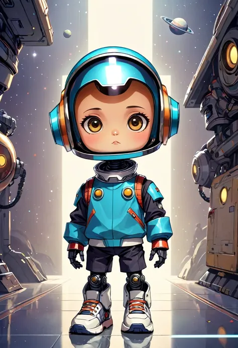 big head，robot，space helmet，succinct，wearing fashionable clothes，trendy shoes