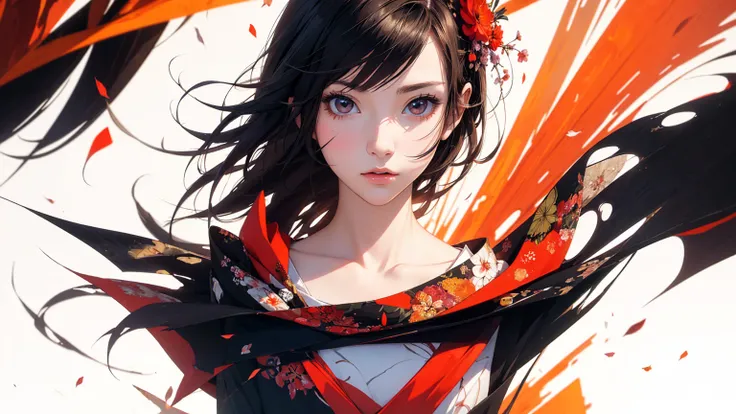 (masterpiece, High resolution, Highest quality), 20-year-old woman, Japanese-style punk fashion:1.2, Petal Collage, abstract design, And handle background, warm color, artistic juxtapositions, mixed-media approach, Anime Style, Simple lines, Digital Painti...