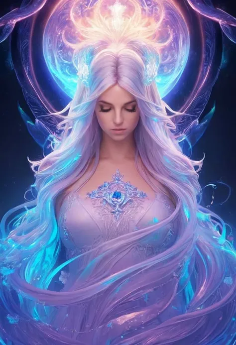 britney spears with long white hair and a blue dress with a flower on her head, Fantasyart style, epic hd Fantasyart style, epic Fantasyart style, Fantasyart, digital Fantasyart, detailed Fantasyart, detailed Fantasyart,best qualityer, realisitic, realisit...