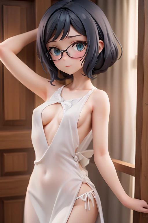 clear,Married Woman,mother,whole body,Character portrait,semi-long,Short Bob,slender,Slender,naked,nude,全naked,skin,tits,skin露出,Black Hair,Small breasts,Small breasts,Hair tied up,Tying up,Wear glasses
