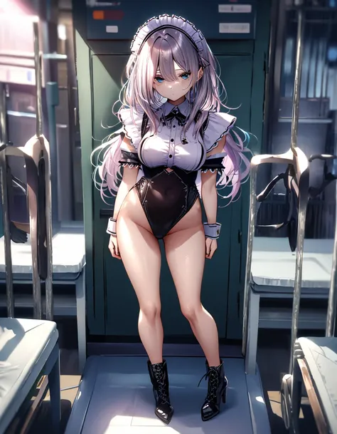 12k, masterpiece, best quality, very aesthetic, absurdres, anime artwork, anime style, key visual, vibrant, Studio Anime, highly detailed highly detailed, volumetric, dramatic lighting,(Maid leotard details:2.0),(1 girl:1.2),,Long Hair:1.5, (Short sleeve, ...