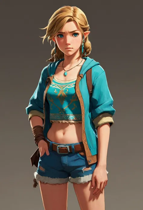 Botw style, girl, 19 years old, ripped clothes, facing viewer, standing position