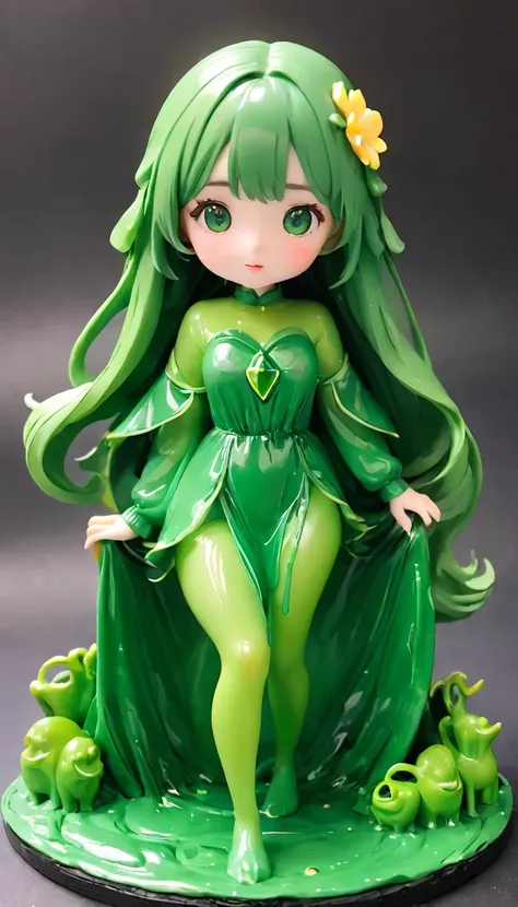 Highest quality、masterpiece、Ultra-high resolution、Very detailed、８ｋ、Cute monster slime、Girl in a slime costume、Cute slime girl、Emerald green slime、Clay work、Clay art、Clay work、