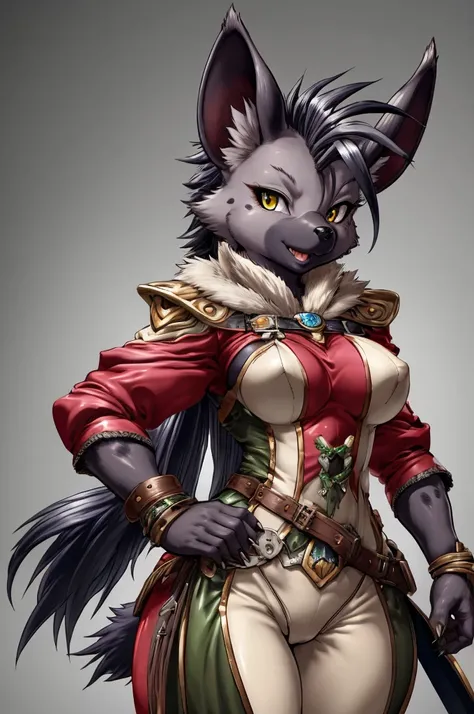 hyena, furry female anthro,HD,sharp,beautiful and detailed,woman ((anthro)),1girl,Milf, mature woman,(look at viewer) ,(perfect eyes),by dr comet,by pochincoff, by jlullaby,by kingbang,by obui,by ZeroQrisu,by sparrow,by gmeen,yellow eyes,standing,hunter ou...