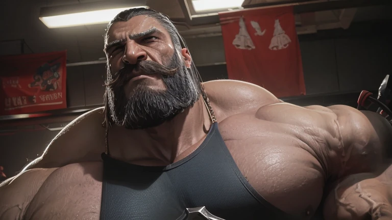 A giant muscular old man, manly, huge ass, growing more and more, torn garments, peito huge ass, brave face, bravo, angry, imposing presence, incredible strength, head looking above, looking at the sky, muscular arms, thick, muscular legs, Robust appearanc...