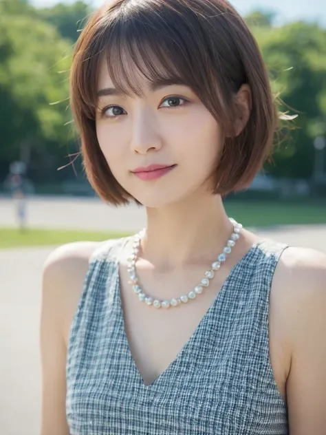 (highest quality、8k、32K、masterpiece、Hmph:1.2)、Photo of beautiful Japan woman in her 30s、very short hair、short hair、Shortcuts、Upper Body、necklace、Shooting from the sky、Don&#39;t look at the camera、(Realistic、Photorealistic:1.37)、1 girl、Photographed in natur...