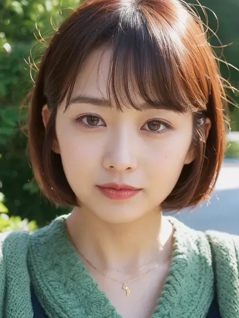 (highest quality、8k、32K、masterpiece、Hmph:1.2)、Photo of beautiful Japan woman in her 30s、very short hair、short hair、Shortcuts、Upper Body、necklace、Shooting from the sky、Don&#39;t look at the camera、(Realistic、Photorealistic:1.37)、1 girl、Photographed in natur...