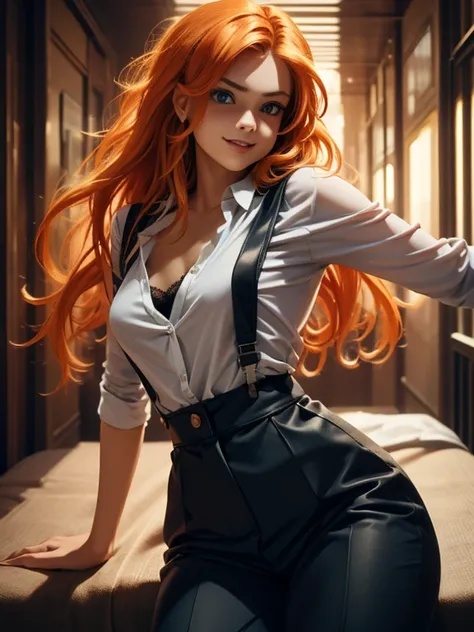 (masterpiece、top quality、top quality、official art、Nice and beautiful:1.2)、(one cute 18 year old girl:1.3), beautiful proportional , long straight red hair, beautiful realistic greenish-brown eyes large and expressive, gentle kind look.., (Best quality, mas...