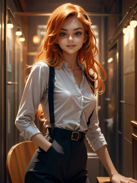 (masterpiece、top quality、top quality、official art、Nice and beautiful:1.2)、(one cute 18 year old girl:1.3), beautiful proportional , long straight red hair, beautiful realistic greenish-brown eyes large and expressive, gentle kind look.., (Best quality, mas...