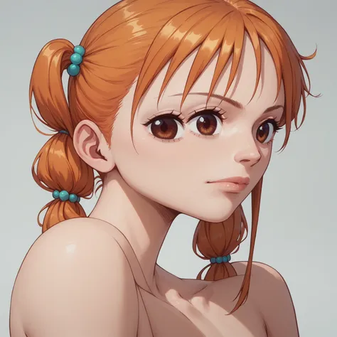 alone,
we,1 girl,orange hair,brown eyes,
twintail,nstda., naked, naked, naked、1 girl, only, beautiful face