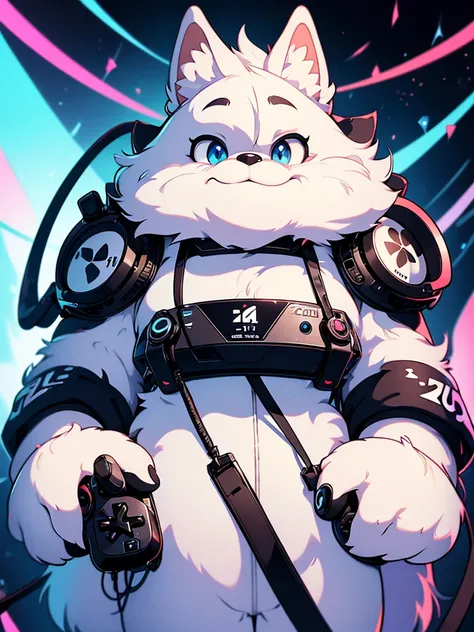 Ultra Detail, 4k , Cartoon style , sexy Furry with big Headphones and ps5 gaming Controller is smyling , Anthro , e621 , young and cute