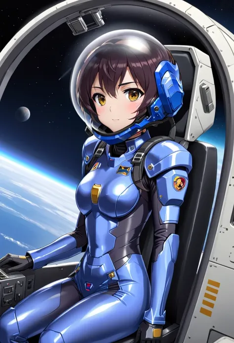 ((Female pilot in the cockpit of a reconnaissance plane), (airplane cockpit), (in flight), (10000 feet altitude)、(sky view):1.7),, short hair, street, emo, BLACK hair, white eyes, eyeliner, apocalypse, girl, nside the (cockpit:1.9) of a (futuristic spacesh...