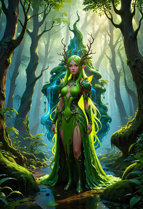 Slime, fantasy art, forest, full body, cinematic still, (best quality, masterpiece, photorealistic), very aesthetic, perfect composition, intricate details, ultra-detailed, vivid colors