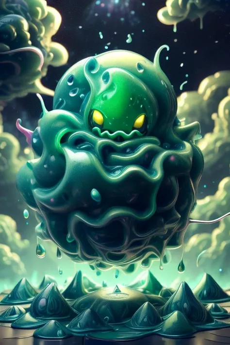 slime monster, amorphous slime of monstrous colors ,slime creature with tentacles and many mouths,
masterpiece,highest quality,8...