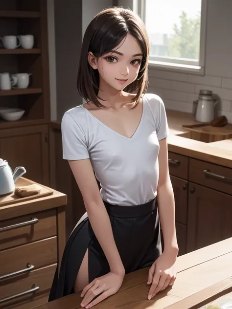 (masterpiece、top quality、top quality、official art、Nice and beautiful:1.2)、(one cute 18 year old girl with very very small beautiful breasts:1.3),(smooth chest:1.3), beautiful proportional boyish straight figure with a narrow pelvis; medium length brown sha...