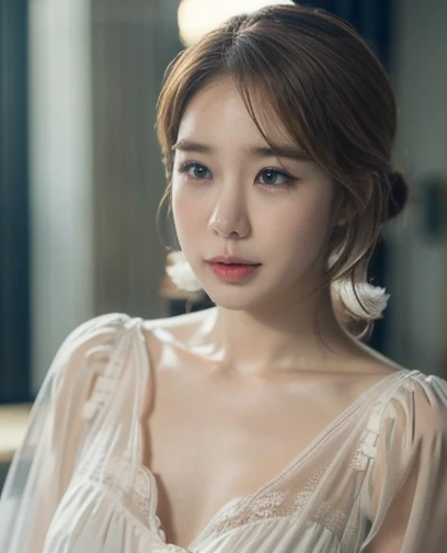 (Highest quality, 8k, masterpiece :1.3), (Sharp focus :1.2, yoo in na), (Photorealistic:1.4), (realistic:1.4), ((sheer babydoll nightgown)), see-through, 