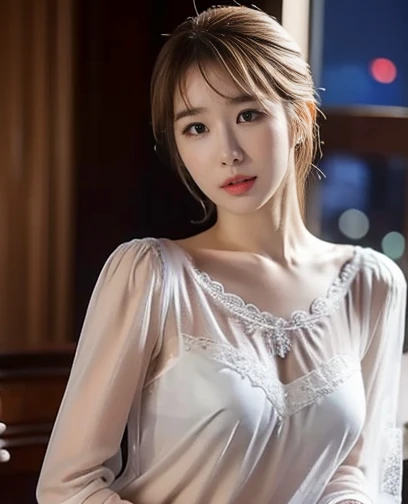 (Highest quality, 8k, masterpiece :1.3), (Sharp focus :1.2, yoo in na), (Photorealistic:1.4), (realistic:1.4), ((sheer babydoll nightgown)), see-through, 