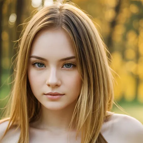 Pale skin mixed european and asian descent woman with golden blond hair with dark brown eyes