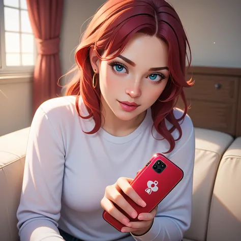 score_9, score_8_up, score_7_up, break, a female with red hair is seated on a sofa holding a remote control. the image is inspir...