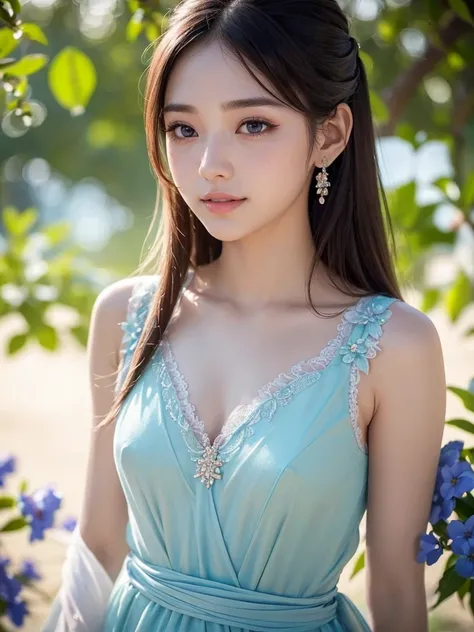 Beautifully detailed eyes, Beautifully detailed lips, ดวงตาและใบหน้าที่มีรายVery detailed, Long eyelashes, 1 girl, beautiful korean girl, Beautiful pink Thai bridal dress, Standing on a beautiful beach, The ethereal light of the evening sun, soft pastel co...