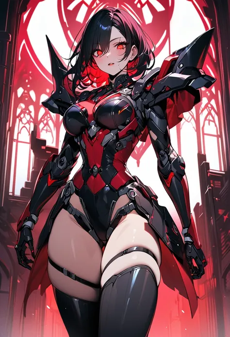 a portrait of mecha female vampire in a dark gothic cyberpunk church, an exotic exquisite beautiful mecha female vampire, dynami...