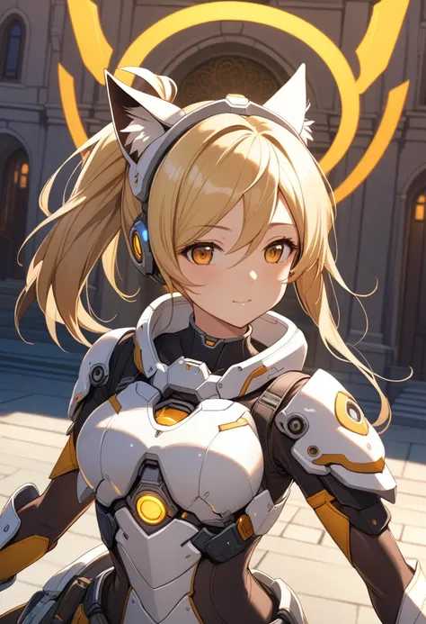 1girl,upper body,a cute cat lying on the head of the girl,masterpiece, best quality, highres, 4k, 8k, intricate detail, cinematic lighting, amazing quality, amazing shading, soft lighting, Detailed Illustration, anime style, wallpaper,,mercy(overwatch),1gi...