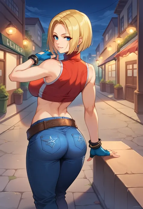 score_9, score_8_up, score_7_up, 1girl, solo, bluemary, short hair, blue eyes,pants, crop top, turtleneck, belt, large breasts, ...