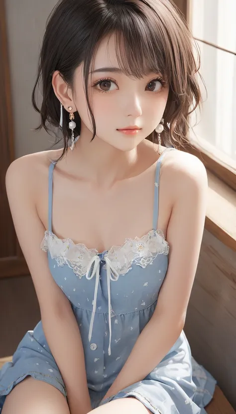 (masterpiece, highest quality:1.2), one girl, alone,bony body、15 years old、earrings