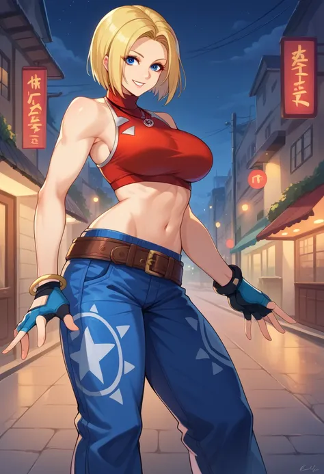 score_9, score_8_up, score_7_up, 1girl, solo, bluemary, short hair, blue eyes,pants, crop top, turtleneck, belt, large breasts, ...