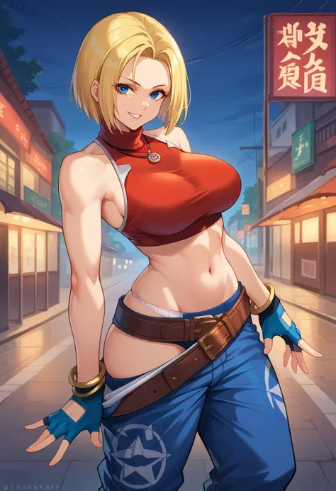 score_9, score_8_up, score_7_up, 1girl, solo, bluemary, short hair, blue eyes,pants, crop top, turtleneck, belt, large breasts, ...