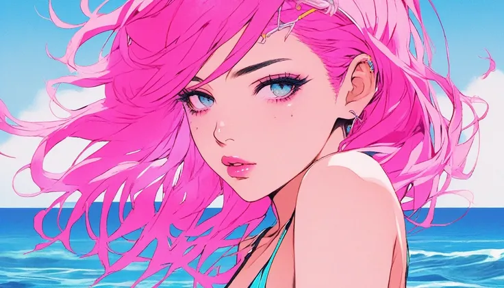 Illustrator, anime , Realistic ,sketch ,１girl, lip, Swimwear,order,Textured Trim, (masterpiece,Highest quality) , Neon Hair,Canadian, (masterpiece,Highest quality) Cancer,