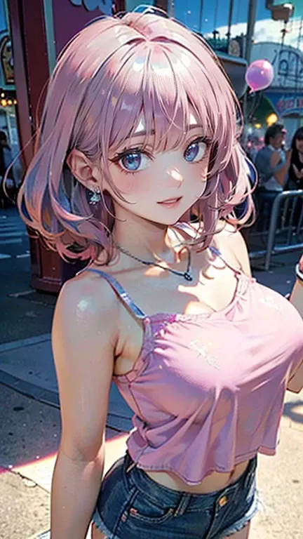 (Masterpiece, BestQuality:1.3), (ultra detailed:1.2), (hyperrealistic:1.3), (RAW photo:1.2), High detail RAW color photo, professional photograph, (Photorealistic:1.4), (realistic:1.4), (Pink Hair:1.5), professional lighting, perfect anatomy, (Big Breasts:...