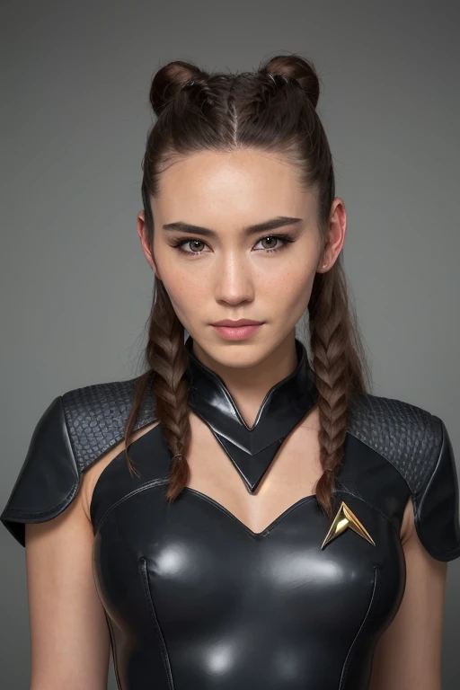 (fully body: 1.2)front medium (chr1sch0ng:0.99) a Christina Chong beautiful face, narrowed eyes. smirk. black braided hair, ((( vulcan pointed ears
 ))) , (latex s3stngunf uniform uniform),aesthetic lighting dark studio, bokeh, beautiful face, narrowed eye...