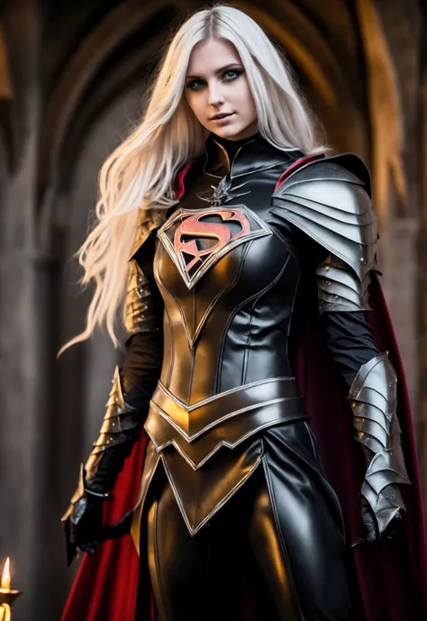 gothic Supergirl blonde with dark medieval armor