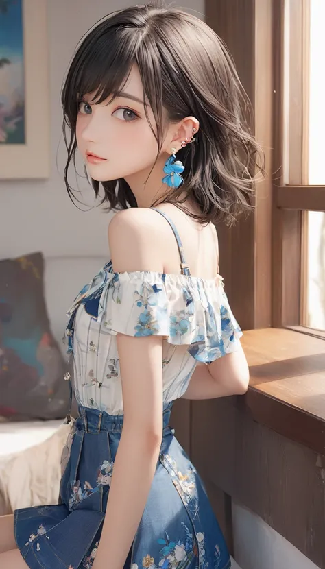 (masterpiece, highest quality:1.2), one girl, alone,bony body、15 years old、earringagical girl clothes