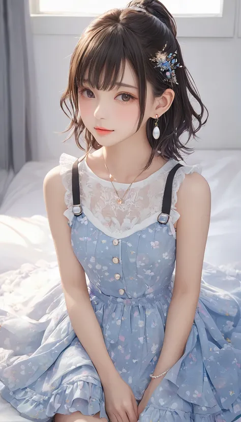 (masterpiece, highest quality:1.2), one girl, alone,bony body、15 years old、earringagical girl clothes