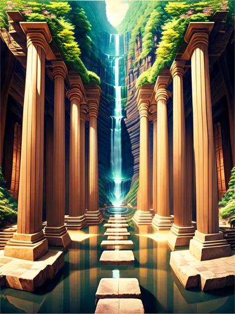 Best Quality，8k，Huge underground city，Underground Labyrinth，mysterious，universe，Super huge structure，Super huge waterfall，Nature，Super huge torii，Multidimensional，A world beyond imagination，High Dimension，Fantasy，future，Different space，Nature，romantic，univ...