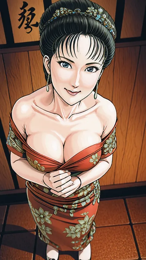 (best quality), (very aesthetic), (ultra-detailed), (best illustration),(a mature female),(perfect face),Suikoden,Mrs. Lin,(((NSFW))),((full_body)),((full_NUDE)),(Woman with pubic hair),smiling,red cheek,sweating,skinny,flushed skin,(standing),traditional ...