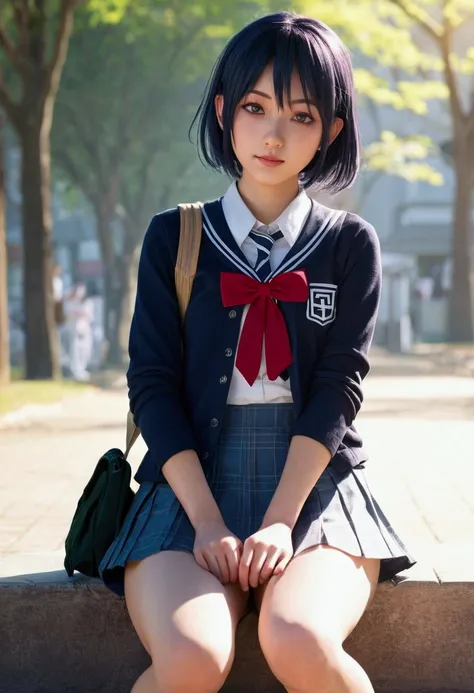 2D anime Student in short skirt, On open legs