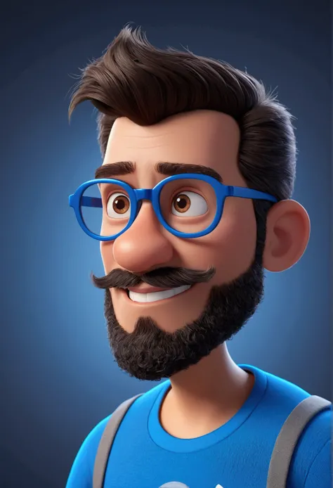 Cartoon character of a man with beard, black glasses and a blue shirt, animation character, Caractere estilizado, animation style rendering, 3D estilizado, Arnold Maya render, 3 d render stylized, toon render keyshot, Personagem 3D, Personagem 3D, 3d rende...