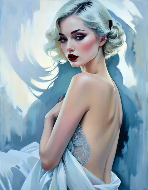 chiaroscuro technique on sensual illustration of an elegant woman, vintage beauty, eerie, very matte painting, by Hannah Dale, by Harumi Hironaka, extremely soft colors, vibrant, highly detailed, malcolm liepke painting, oil on canvas, high contrast, drama...