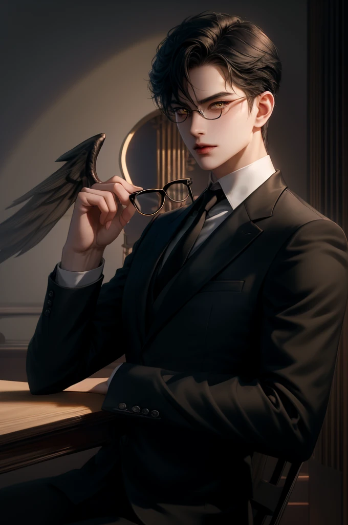 (masterpiece,best quality,ultra_detailed,highres,absurdres) (detailed shadow) (quality light),1 mature male, 21 years old, korean male focus, solo, mid-length black hair, (yellow eyes), ancient temple background, full body, looking at viewer, parted lips, ...