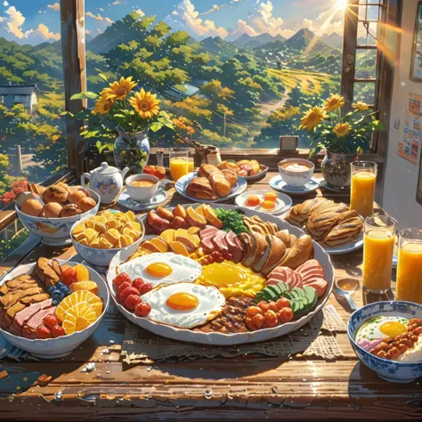 
eating breakfast, good scenery, smooth hands, happy, beautiful sunshine, best food, anime style, masterpiece, UHD, accurate, high quality, high details, super detail, award winning, best quality, 16k