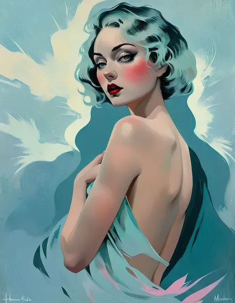 chiaroscuro technique on sensual illustration of an elegant woman, vintage beauty, eerie, very matte painting, by hannah dale, b...