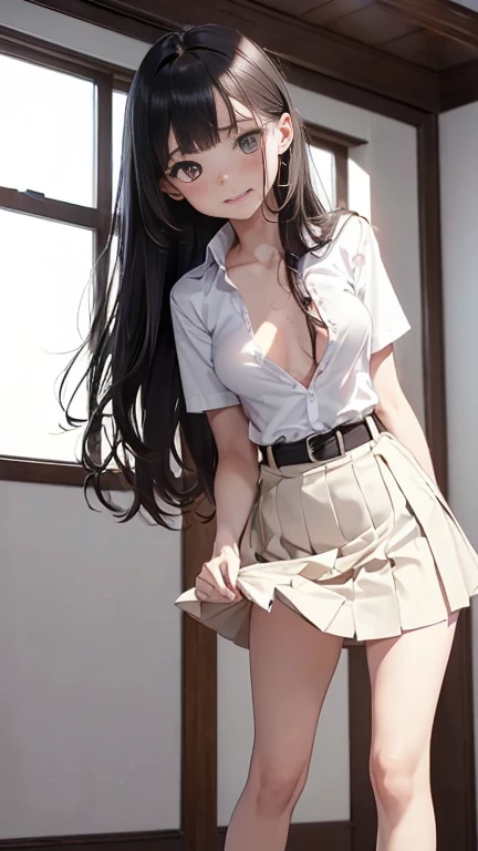 (Highest quality)), ((masterpiece)), (detailed), Natural light，Perfect Anatomy，One Woman，16 year old pretty woman，Very sexy，Baby Face，young woman，Small breasts，Woman standing on floor，(((Skirt lift 1.9))，
Beautiful woman，8-head body line，Small face，Beautif...