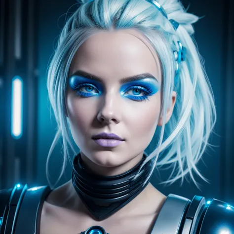  Cybergoth frostpunk queen android science sexy - fi aux yeux bleus, blonde, shutterstock, art numérique, androïde femelle ultra détaillé, dentelle cyborg fin, corps gros - planqué, peau en porcelaine, brume magique de pergélisol, neige, froid, glace.